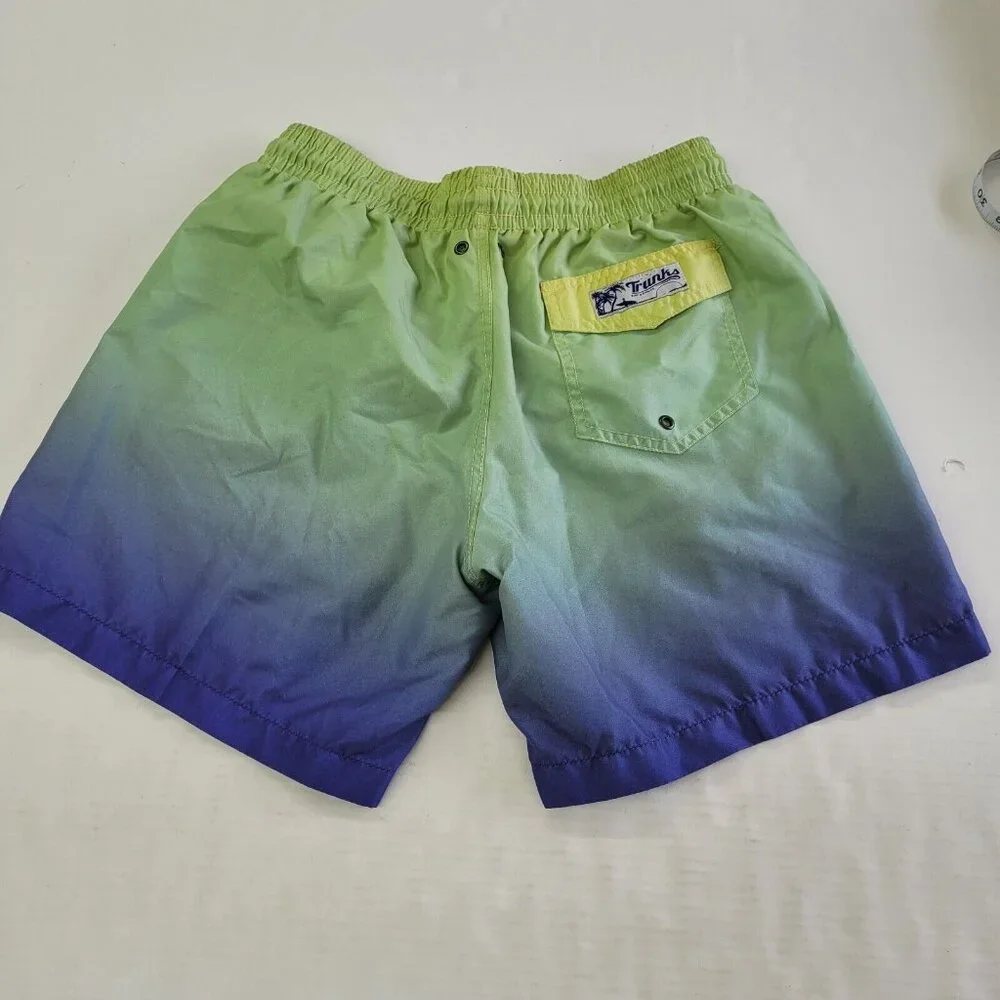 Trunks Swim Bottom Mens M Green/Blue Mesh Lined 6